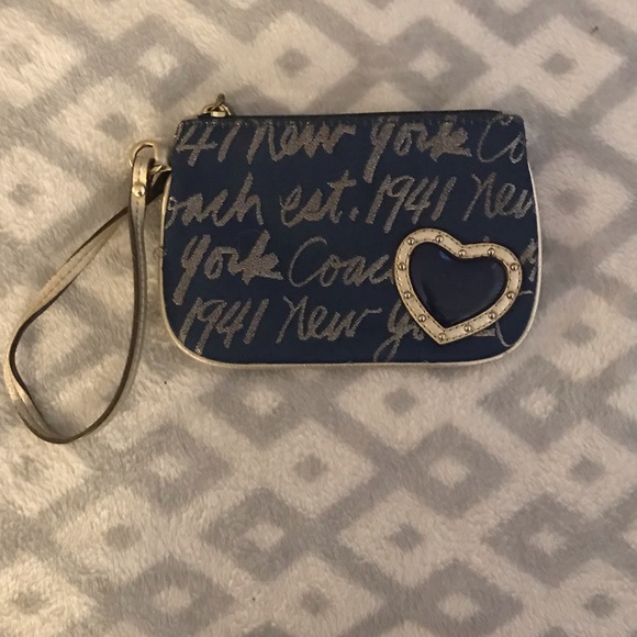 ✨Coach Blue and Gold Wristlet ✨ - Picture 1 of 7